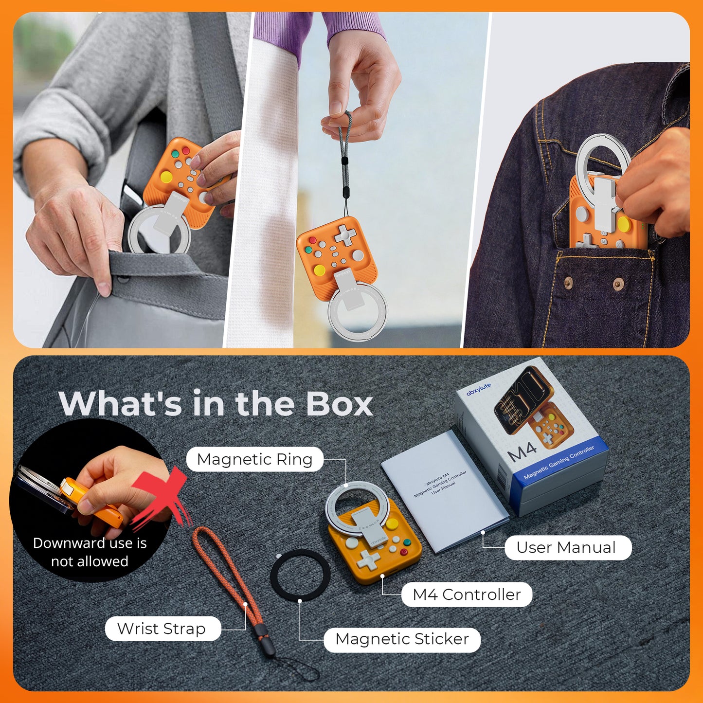ABXYLUTE M4 Bluetooth Mobil Oyun Kumandası | MagSafe Uyumlu | iPhone, Android, Switch ve PC - Cosmic Orange
