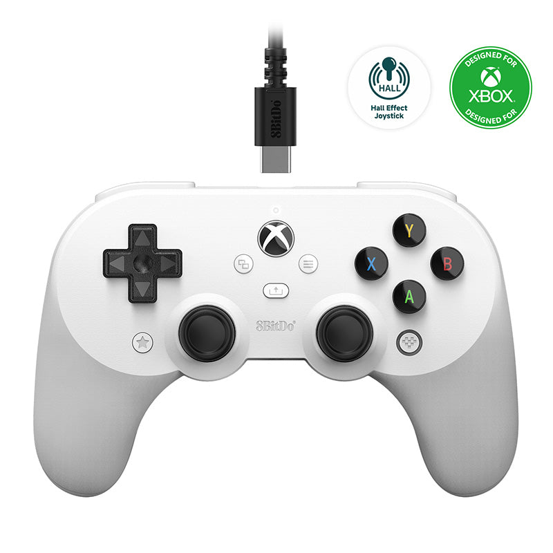 8BitDo Pro 2 Kablolu Oyun Kolu – Beyaz (Xbox, Hall Effect Joysticks)