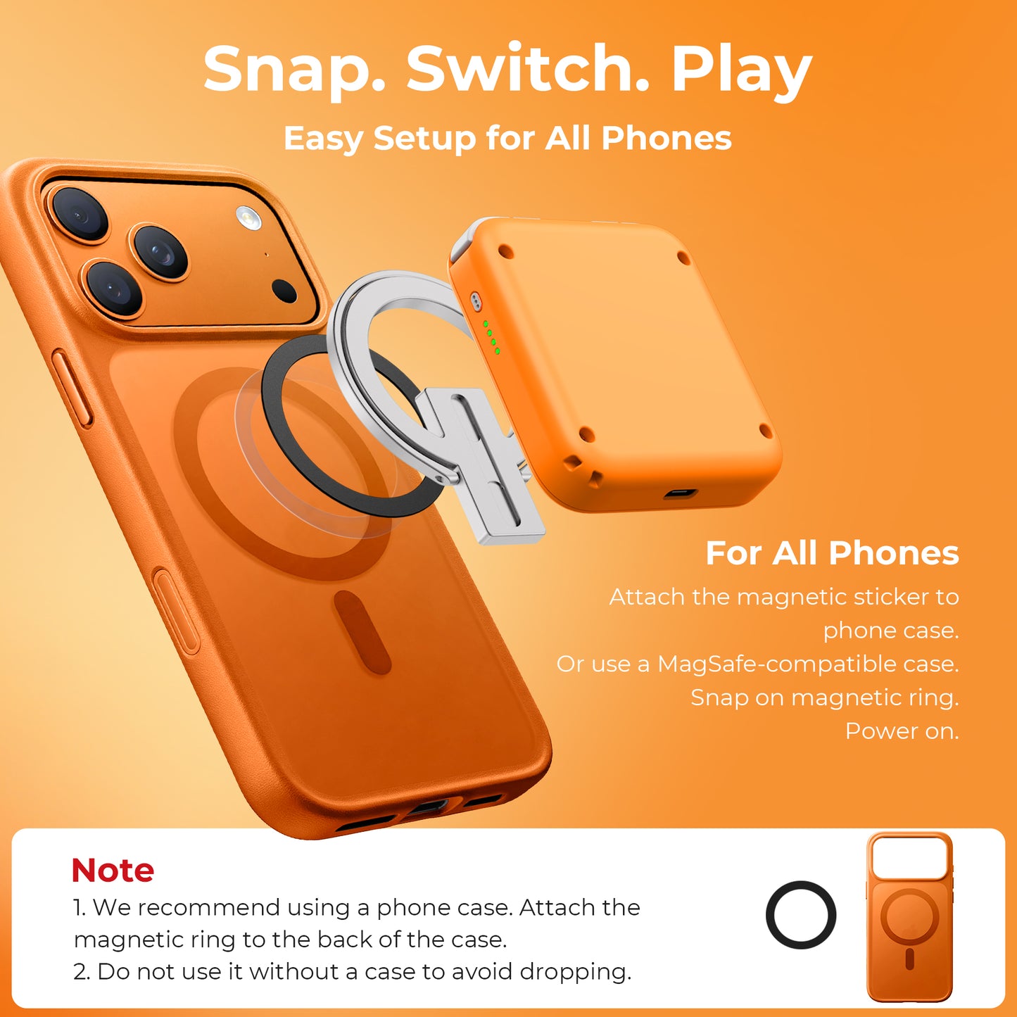 ABXYLUTE M4 Bluetooth Mobil Oyun Kumandası | MagSafe Uyumlu | iPhone, Android, Switch ve PC - Cosmic Orange