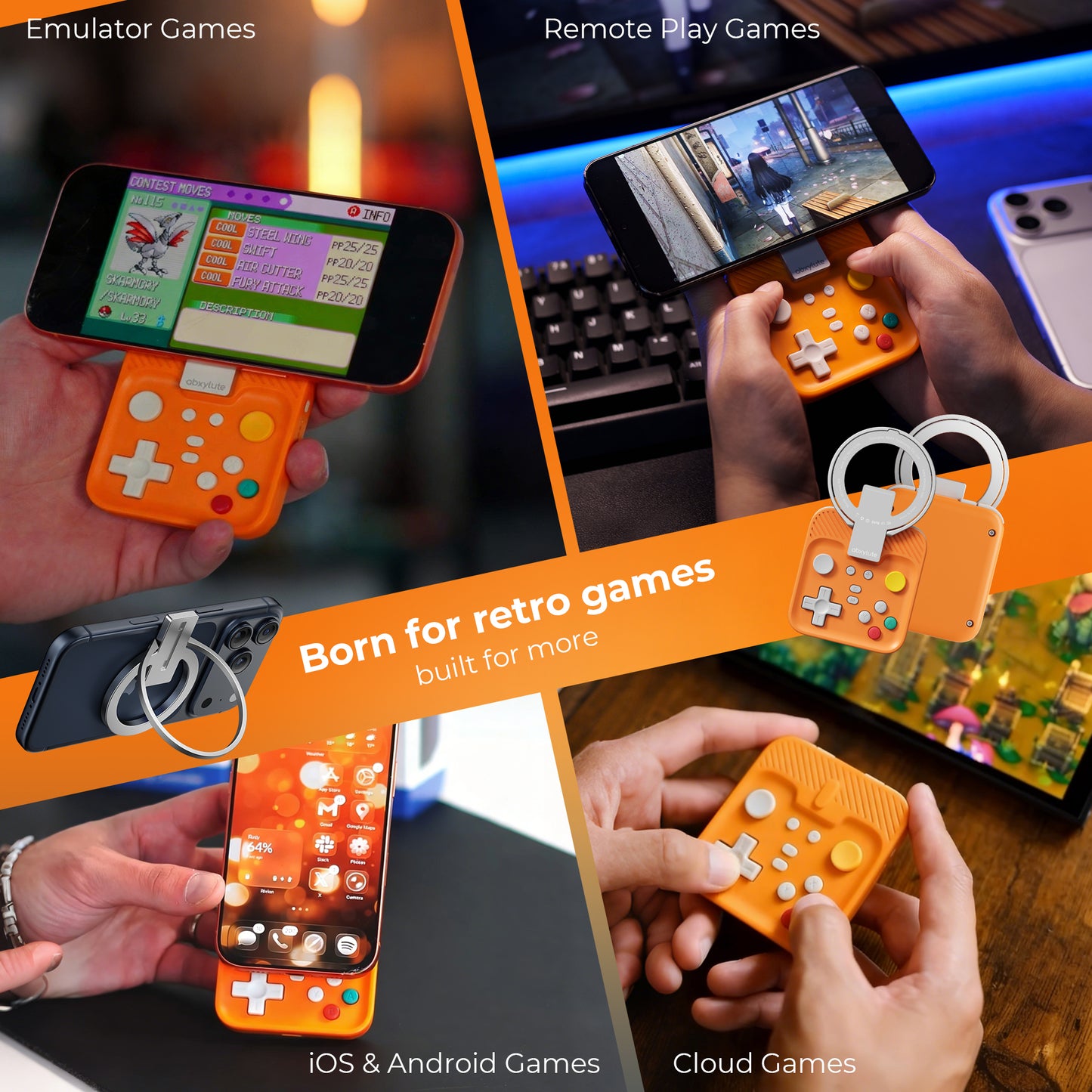 ABXYLUTE M4 Bluetooth Mobil Oyun Kumandası | MagSafe Uyumlu | iPhone, Android, Switch ve PC - Cosmic Orange