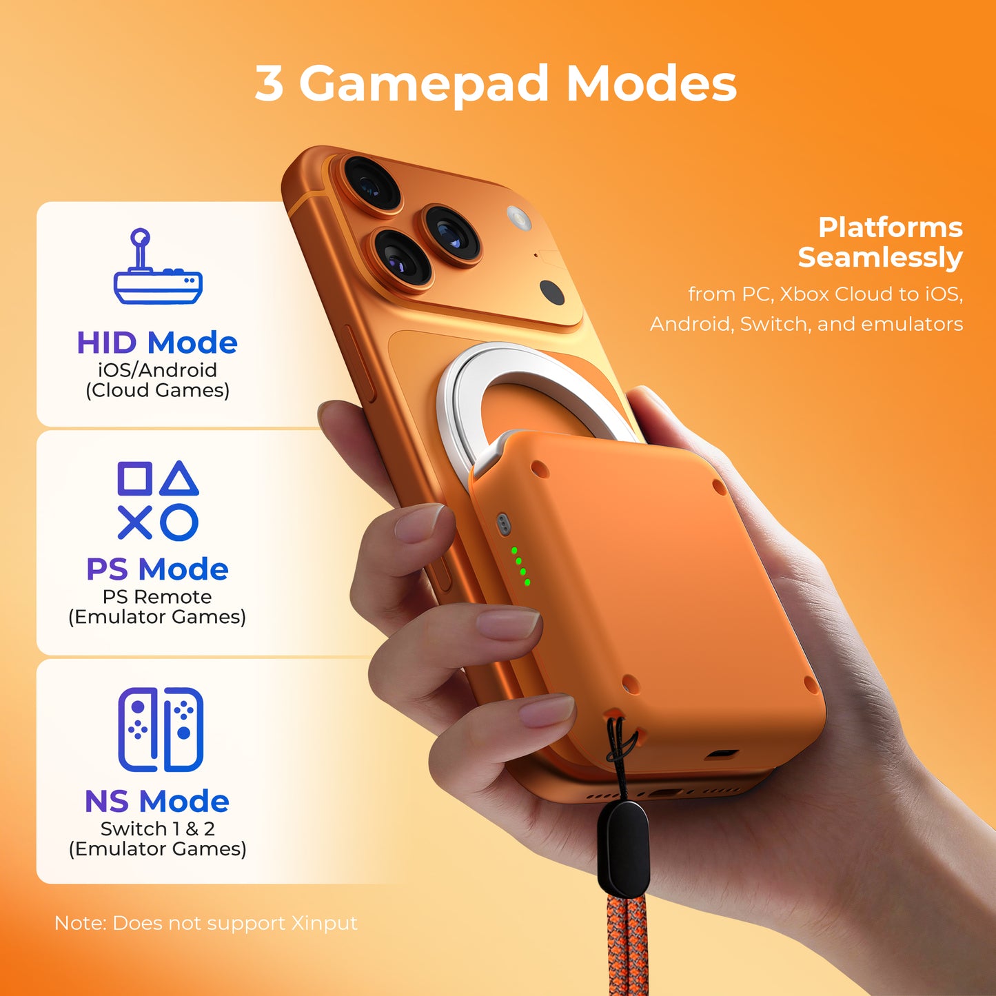 ABXYLUTE M4 Bluetooth Mobil Oyun Kumandası | MagSafe Uyumlu | iPhone, Android, Switch ve PC - Cosmic Orange