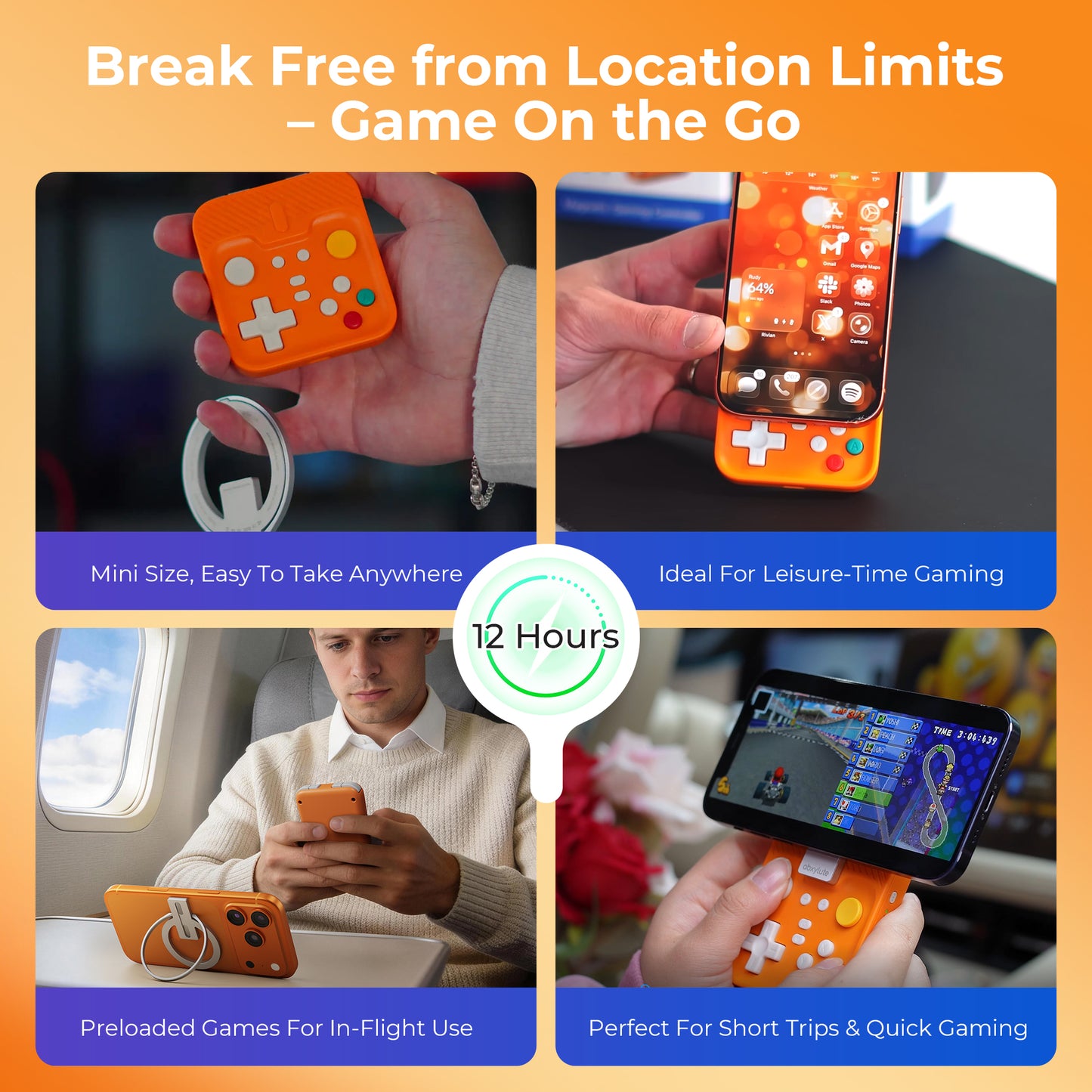 ABXYLUTE M4 Bluetooth Mobil Oyun Kumandası | MagSafe Uyumlu | iPhone, Android, Switch ve PC - Cosmic Orange