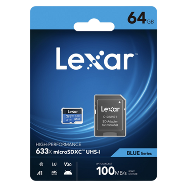 Lexar Blue Series 633x 64GB microSDXC UHS-I hafıza kartı SD adaptörlü