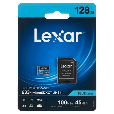 Lexar Blue Series 633x 128GB microSDXC UHS-I hafıza kartı SD adaptörlü