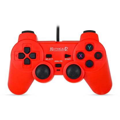Kontorland Kablolu PC Gamepad – D-Input & X-Input Destekli Çift Titreşimli USB Oyun Kolu Kırmızı