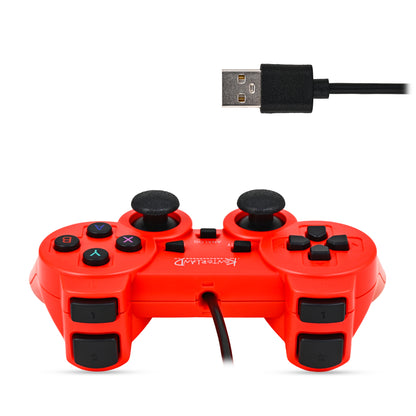 Kontorland Kablolu PC Gamepad – D-Input & X-Input Destekli Çift Titreşimli USB Oyun Kolu Kırmızı